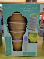 Ensemble de bols à crème glacée en plastique réutilisables flexibles avec cuillères en forme de cône gaufré d'une capacité de 200ml pour dessert yaourt glacé