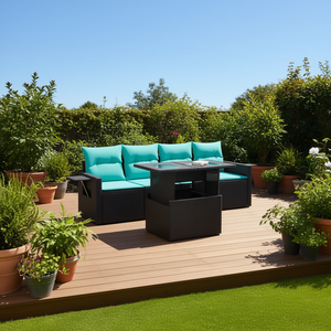 Ensemble de canapés de patio en polyrotin avec coussins, 5 places, mobilier d'extérieur, design moderne - Product Image 2