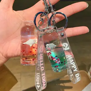 Tùy Chỉnh Chất Lượng Cao Lỏng Keychain Glitter Đầy Sang Trọng Di Chuyển Cát Nổi Lỏng Key Chain