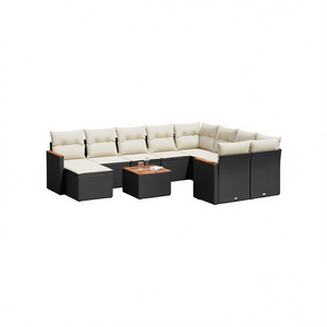 Conjunto de sofá de jardín negro y crema, muebles de exterior de ratán sintético, cojín impermeable, diseño contemporáneo - Product Image 1