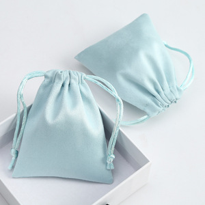 Light Blue Velvet Drawstring Bags For <b>Jewelry</b> <b>Packaging</b> Rectangular Shape With Heat Transfer Printing Custom Logo Option - Product Image 3
