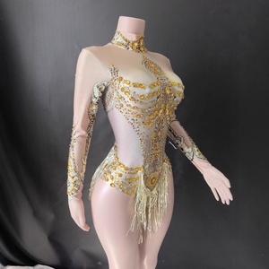 Maillot de bain une pièce orné de strass, tenue de scène scintillante pour chanteuse - Product Image 4