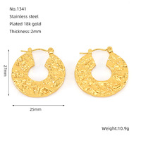 Gehämmerte Flache Kreolen 27x25mm aus 304 Edelstahl, 18K Gold Vakuumbeschichtet, Breite Runde Strukturierte Moderne Geometrische Schmuckstücke