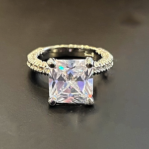 CAOSHI-Anillo de boda clásico de 4 garras para mujer, de piedra cuadrada grande, joyería de estilo antiguo de novia, anillos chapados en plata de diamante Micro pavé - Product Image 4