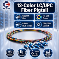 KEXINT Pigtail Fibre Optique 12 Fibres LC UPC, 0,9 mm OS2 Monomode 1m G.657.A1, Insensible aux Plis, Facile à Décortiquer, Pigtailles Codées par Couleur