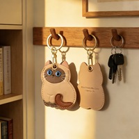 Set Kartu Akses Cat Access Card Warna Cerah Lucu Tiga Bunga Oranye Kulit PU Ramah Lingkungan Gantungan Kunci Cocok untuk Pelacak Hadiah Kreatif