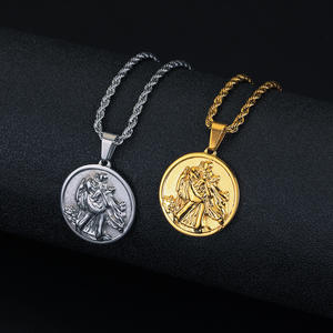 Kalung liontin koin potret bertekstur pemasok baja tahan karat berlapis emas 18K tahan air - Product Image 1