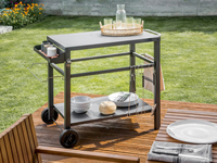 AJUNION Chariot de service extérieur en acier Chariot de cuisine extérieur Table de gril multifonctionnelle mobile avec roues Crochets Étagère