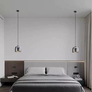 Lámpara Colgante Minimalista Cromada, Redonda, LED, Altura Ajustable, Lámpara de Noche para Dormitorio, Luz Blanca Cálida 3500K, E27, Control por Interruptor - Product Image 5