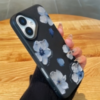 Nouvelle coque de téléphone portable en TPU motif fleur bleue, étui en cuir tendance, coque arrière pour iPhone 16 15 17 Air 18 Pro Max
