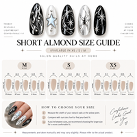 30 faux ongles gothiques faits à la main, forme amande moyenne, avec papillons 3D, étoiles argentées et motifs irréguliers, prêts à poser, style punk noir