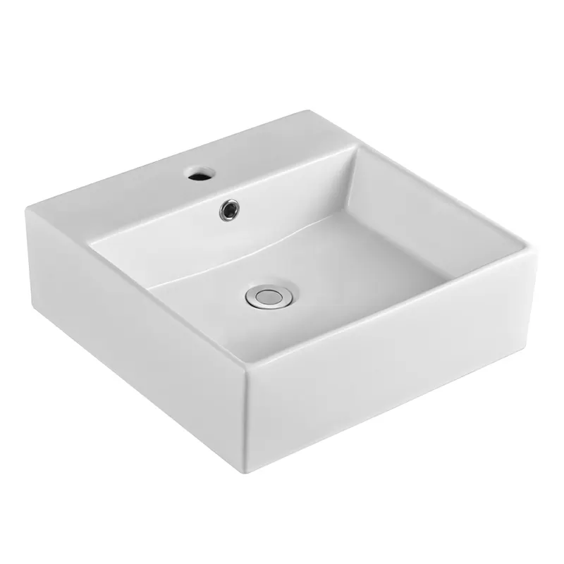 Factory Direct Rectangular Counter Top Wash Basin Ceramic Bathroom Sink White Glaze Washbasin With Tap Hole And Overflow