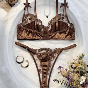 Ensemble de lingerie sexy pour femmes, nouvelle collection, ultra-fin, sans bretelles, brodé, semi-transparent - Product Image 4