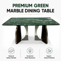Table à manger moderne de luxe en marbre vert, plateau rectangulaire en pierre naturelle, base en métal incurvée, table de cuisine, meubles de maison