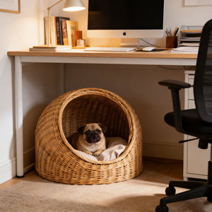 Lit pour chat en osier, maisonnette pour animaux de compagnie en rotin, nid douillet pour chat, panier de couchage avec coussin, mobilier moderne de luxe pour animaux de compagnie - Product Image 2