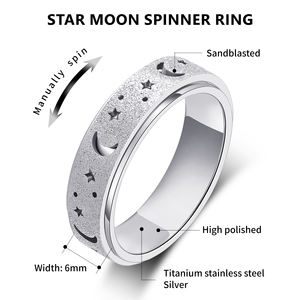 卸売 ステンレススチール製 6mm つや消し スター＆ムーン スピナーリング 回転可能 そわそわ不安解消 男女兼用 トレンディスタイル - Product Image 4