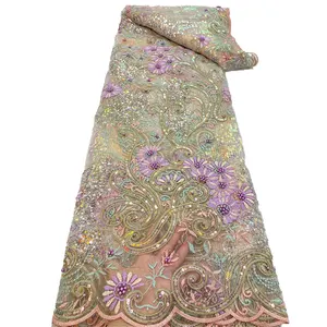 골드 스팽글 자수 레이스 직물 나이지리아 아프리카 스위스 Voile 웨딩 드레스 만드는 섬유 소재