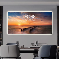 Lukisan Dinding Bingkai Porselen Kristal LED Pemandangan Laut Modern dengan Jam Digital, Dekorasi Hadiah Restoran