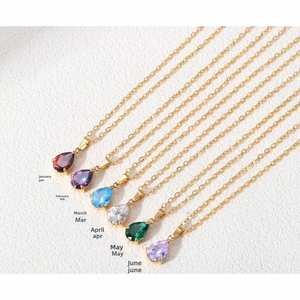 Collier pendentif goutte d'eau 3A en zircon, en acier inoxydable, avec support en pierre, très simple, en forme de poire, pour femme, chaîne de clavicule - Product Image 2
