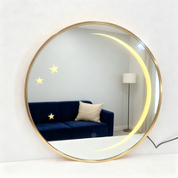 Miroir de Maquillage LED Doré Moderne et Élégant Style Art Déco Personnalisé, Anti-Buée, Capteur Tactile, Mural, Décoration Anniversaire Maison Salle de Bain