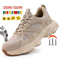 Chaussures de sécurité à embout d'acier anti-écrasement anti-perforation en maille respirante à lacets avec semelle en caoutchouc pour hommes, idéales pour la construction et l'usine