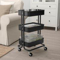 Chariot de rangement mobile multifonctionnel moderne à 3 niveaux en métal, étagère d'îlot de cuisine avec paniers en maille pour épices et aliments