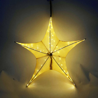 Décoration de Noël artisanale pliable lumineuse incassable en velours et métal, grande étoile à cinq branches, pour usage commercial extérieur