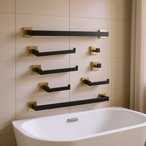 Ensemble d'accessoires de salle de bain modernes en métal chromé, design carré, porte-serviettes mural pour maison et hôtel - Product Image 2