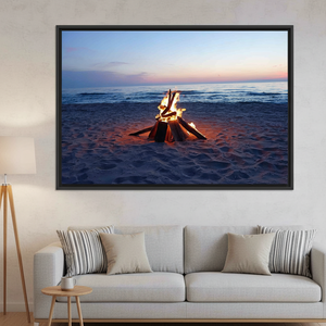 Printed Beach Bonfire Canvas: Modern Sea Landscape Wall Art,<b>BLACK</b> <b>FRAMED</b> CANVAS - Product Image 3