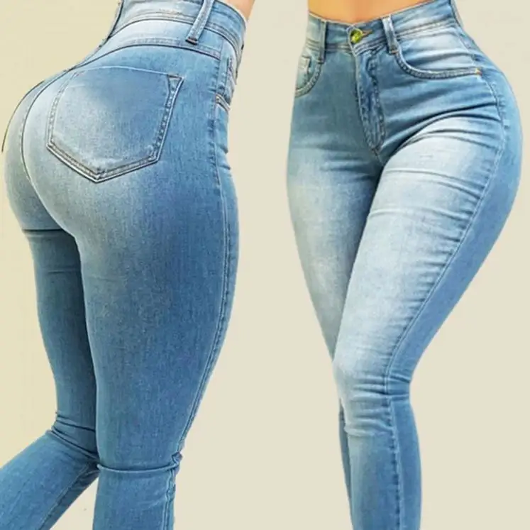 Celana Jeans wanita ketat, celana Denim pembentuk badan, celana Jeans pinggang tinggi elastis Vintage untuk wanita