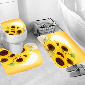 Commercio all'ingrosso di girasole 3D digitale stampato impermeabile non-slip <span class=keywords><strong>tenda</strong></span> della doccia quattro-pezzo del vestito pavimento <span class=keywords><strong>stuoia</strong></span> - Product Image 4