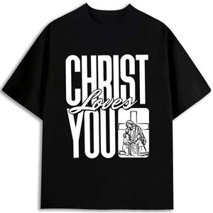 Camiseta Christ Loves You para Hombre, 100% Algodón, Corte Regular, Manga Corta, Tela Jersey con Estampado - Product Image 1