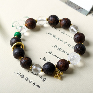 Mudai Baofu 红陶沉香果纹手链，100%天然白水晶；文化鉴赏手串；男女通用 - Product Image 1