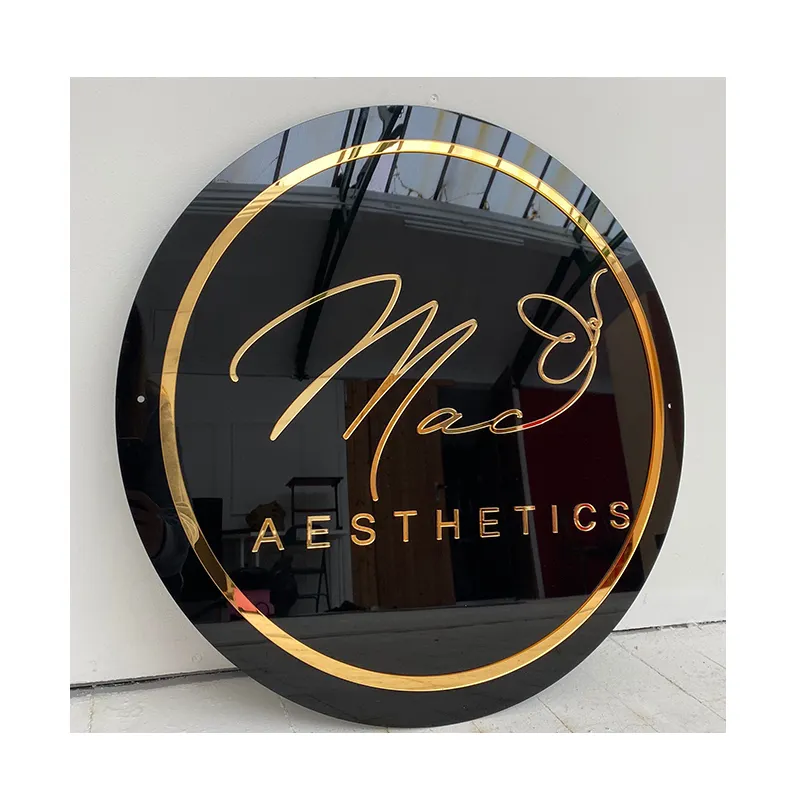 Plaques rondes personnalisées avec logo en acrylique Lettres 3d Panneaux muraux en acrylique pour salon de beauté