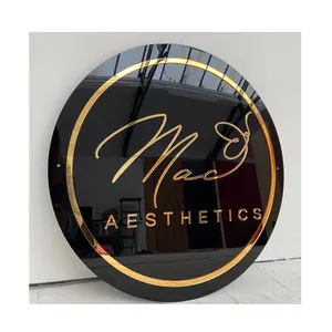 Letrero acrílico personalizado con logotipo, placas redondas, letras 3D, letreros de pared acrílicos para salón de belleza