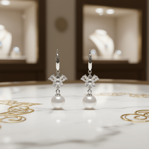 Elegantes Pendientes de Mariposa con Perla Sintética Redonda AAA, Chapados en Oro Blanco, Plata 925 con Rodio, Joyería Clásica para Mujer, para Bodas - Product Image 2