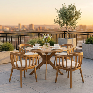Luxury Modern Solid Teak Outdoor <b>Dining</b> <b>Set</b> <b>Round</b> <b>Dining</b> <b>Table</b> with Curved <b>Dining</b> Chairs Resort Villa Garden Furniture - Product Image 3