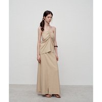 Jupe longue décontractée d'été en lin et mousseline, taille haute fendue au genou, style français drapé, 55% lin, taille naturelle, coupe trapèze