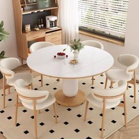 Juego de Comedor Nórdico Moderno, Mesa Redonda con Aspecto de Mármol y Base, 4 Sillas con Estructura de Madera, Duradero y Ecológico para Hogar y Hotel