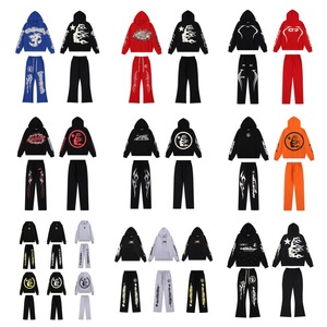 <span class=keywords><strong>Felpa</strong></span> <span class=keywords><strong>con</strong></span> <span class=keywords><strong>Cappuccio</strong></span> e Pantaloni Hell Star Trendy Brand, Stile Invernale Retro <span class=keywords><strong>con</strong></span> Stampa Lettering, 100% Cotone Traspirante, Abbigliamento Streetwear - Product Image 1