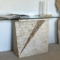 Table console en marbre travertin personnalisée KUMUSI Wabi-sabi, style rétro, pour salon, chambre, hôtel et villa