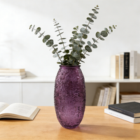 Vase en verre texturé violet, vase décoratif pour fleurs, pour la décoration de table, décoration de la maison, cadeau, vente en gros