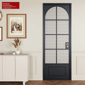 Puerta de baño de aleación de aluminio de doble celosía de vidrio bingchen Changhong, arco de estilo francés, aplicación Interior/Exterior plana - Product Image 1