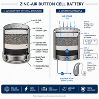Pile bouton au zinc-air BEVIGOR 1,45 V PR41 A312 158 mAh pour aides auditives et appareils électroniques grand public