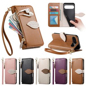 Étui à rabat portefeuille style feuille pour téléphone avec corde pour <span class=keywords><strong>Google</strong></span> Pixel 9A/9 Pro/10A/10 Pro XL - Product Image 1