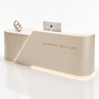 Comptoir de réception moderne de forme irrégulière avec panneau cannelé et bande LED, taille personnalisée, pour salon de beauté et studio de manucure