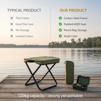 Tabouret de camping pliable portable avec cadre métallique et pochette intégrée pour le camping en plein air, la pêche et l'attente