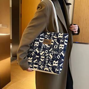 High Quality <b>Large</b> Volume Dye Sublimation <b>Canvas</b> <b>Tote</b> <b>Bag</b> Rope Handle Custom Logo Printed Recyclable Designer Dot Letter Gifts - Product Image 3