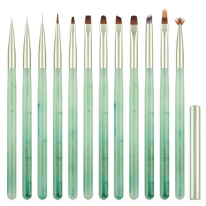 12 शैली हरी ऐक्रेलिक हैंडल नायलॉन नाखून सेट नाखून कला फ्लैट लाइनर पेंटिंग क्रिस्टल ऐक्रेलिक पतली ड्राइंग पेन मैनीक्योर जेल - Product Image 5