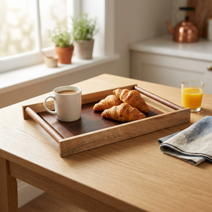 Plateau de service en bois de manguier et de sheesham artisanal pour le petit-déjeuner, le thé et les collations | Fournisseur en vrac en gros de marque privée OEM - Product Image 1